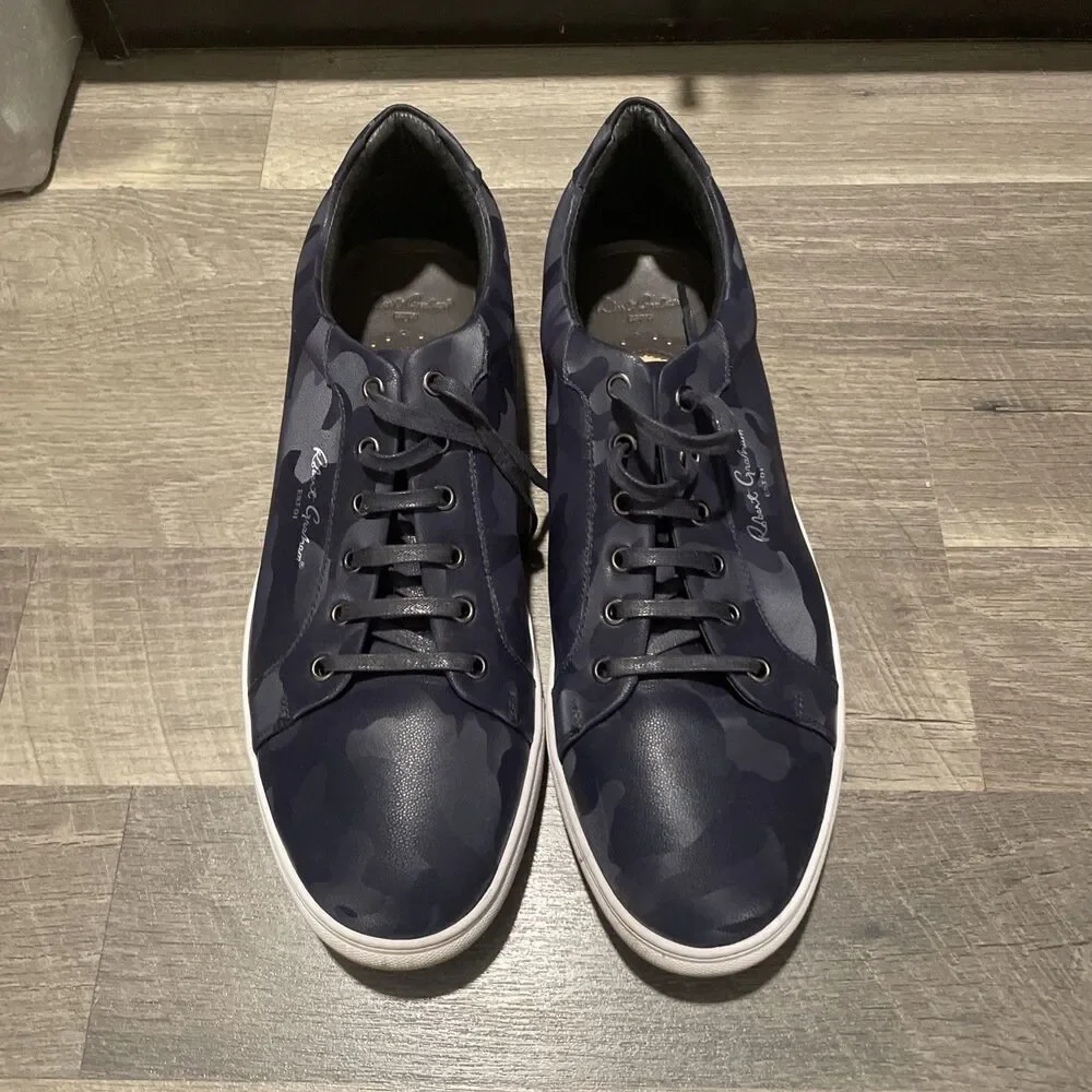 Robert Graham Men's Low Top Camo Sneakers - Navy Blue/Gray, Size 13